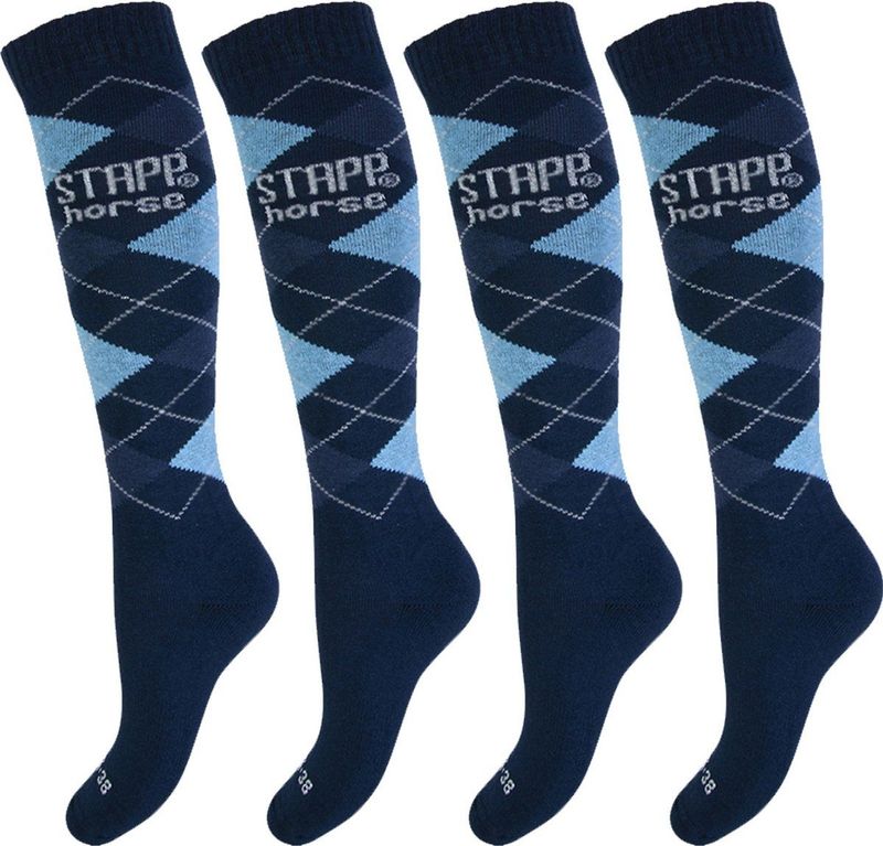 STAPP Horse Paardrijsokken Ruit - 4 paar Ruitersokken - Marine / Lichtblauw / Jeans - Maat 35/38
