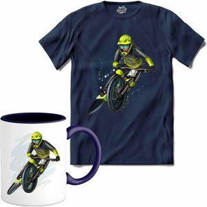 BMX Fiets Freestyle | Mountainbike sport kleding - T-Shirt met mok - Unisex - Navy Blue - Maat 3XL