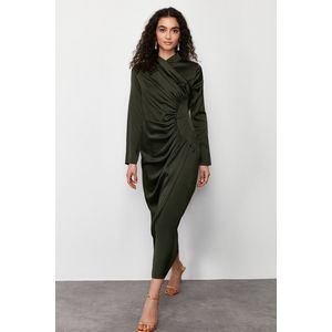 Trendyol Poeder Verzameld Gedetailleerde Geweven Satijnen Avondjurk Tctss24Db00037