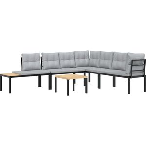 vidaXL - 5-delige - Loungeset - met - kussens - gepoedercoat - staal - zwart