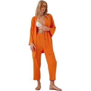 Happinessistanbul Gebreide Set Donkerroze Kimono En Broek Voor Dames By00050