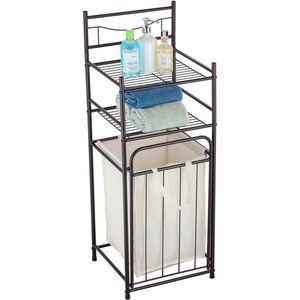 Mesa – Badkamer Rek Luxe met wasmand – badkamermeubel zwart met beige waszak