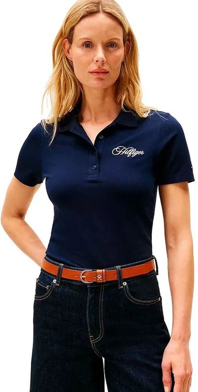 TOMMY HILFIGER - Shirt - Navy / Wit - Polokraag - Kwartmouw