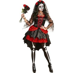 Widmann - Spaans & Mexicaans Kostuum - Mazarita Bruid Dia De Los Muertos - Vrouw - Rood, Zwart - Small - Halloween - Verkleedkleding