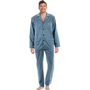 Robson Heren pyjama Satijn - Blue - Knoopsluiting - 48 - Blauw.