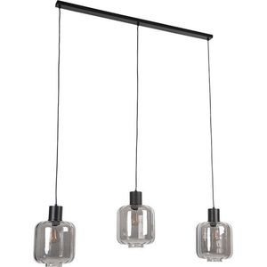 QAZQA qara - Design Hanglamp eettafel voor boven de eettafel | in eetkamer - 3 lichts - L 1400 mm - Zwart - Woonkamer | Slaapkamer | Keuken