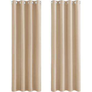 PONY DANCE blackout curtain, decorative curtains with eyelets, opaque curtains for living room, eyelet curtain, 260 x 140 cm (H x W), Biscotti beige, pack of 2