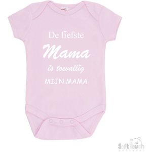 100% katoenen Romper ""De liefste mama is toevallig mijn mama"" Unisex Katoen Roze/wit Maat 56/62