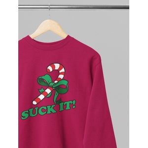 Foute kersttrui - Suck it - Wurban Wear | 18+ | Grappige sweater | Leuk cadeau | Unisex sweater | Oversized sweater | Kersttrui heren | Foute kerstkleding | Kerst sweater | Kerst diner | Kersttrui dames | Foute kersttruiendag 2025 | Rood