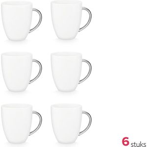 vtwonen Mokken met Oor - Serviesset - Wit - Zilver - Set van 6 - 250ml