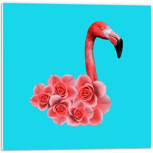 Forex - Flamingo met Bloemen - 50x50cm Foto op Forex