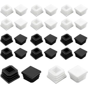 28 stuks vierkante plastic stekkers 25 mm buis eindkap binnenstekkers geribbelde zwart en wit binneneindkappen anti-slip mat buisdoppen voor tafels stoelen