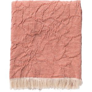 Dutch Decor - FLORINE - Plaid 140x180 cm - met ingeweven patroon - effen kleur met franjes - Muted Clay - roze