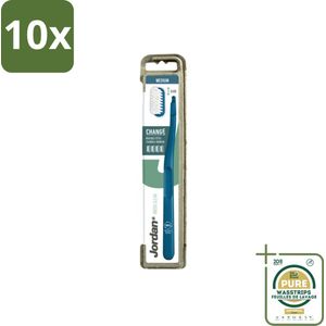10 x Jordan - Tandenborstel - Green Change - Medium - 4 Opzetborstels & 1 Houder - Grootverpakking - Tandenborstel - Vervangbare Kop - Duurzaam Poetsen - Milieuvriendelijk - Medium Borstelharen