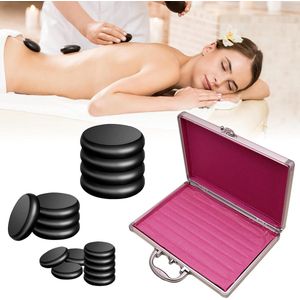 Hot Stone massageset - 16 stuks Basalt lavastenen in verwarmingskoffer - draagbaar voor privégebruik - spa massagetherapie en ontspanning