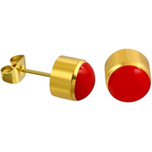 Aramat jewels ® - Goudkleurige zweerknopjes rood emaille staal 4mm