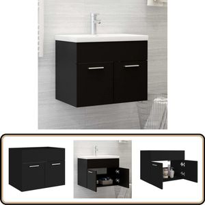 vidaXL Wastafelkast - 60x38,5x46 cm - Zwart - Bewerkt hout Badkamermeubel - Badkamerspiegel - Wastafelkast - Opslagoplossing - Badkamerdecoratie