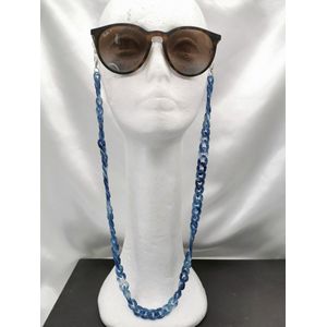 Trendy – 2 in 1 - Zonnebril / Ketting - Brillenkoord - vintage - Acryl schakelketting - 70 cm – gemêleerd blauw