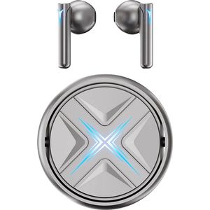 DrPhone FuturX TWS Bluetooth 5.3 Oordopjes - Semi-In-Ear Sport Oortelefoon - RGB Licht met Touch Control - Zilver