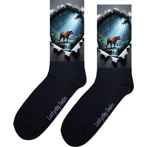 Tijger - Opkikker - Grappige sokken - Valentijns cadeau - Verjaardag cadeau - Sint cadeau - Leuke sokken - Papier - Vrolijke sokken - Kunst sokken - Grappig cadeau - Kerst Sokken - Vaderdag - Moederdag - Kerstcadeau - Socks maken Happy - 37-44