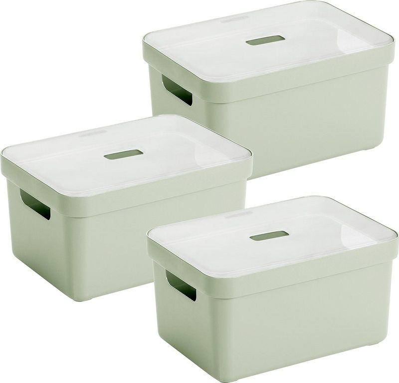 Sunware Sigma Home Opbergbox 5L - 3 Boxen + 3 Deksels - Groen/transparant