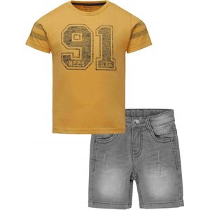 Noppies - Koko Noko Kledingset - 2delig - Jongens - Short Grey Jeans - Shirt General Santos Ochre - Maat 104