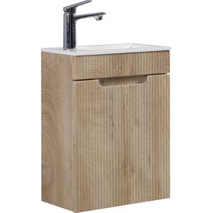 Badplaats Toiletmeubel Thermis 40 x 22 cm - Licht Eiken - Fonteinmeubel met Witte Wastafel