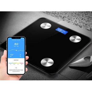 Digitale Personenweegschaal - Zwart - Slimme Weegschaal met Lichaamsanalyse tot 180Kg - BMI, Vetpercentage, Spiermassa, Visceraal vet