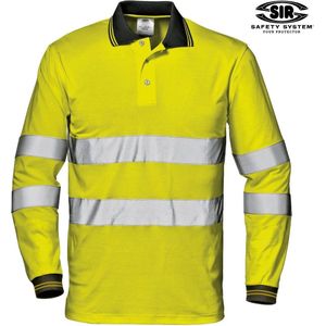 SIR SAFETY MAX COMFORT HiVis Geel Polo met Lange Mouwen - Werkpolo Hi Vis Reflecterende Banden Bouw Wegwerkzaamheden Fietsen