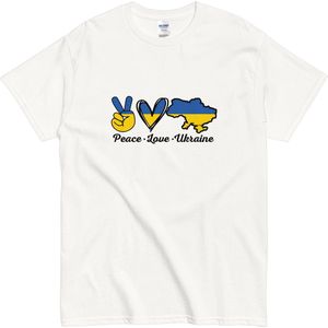 Peace Love Ukraine T Shirt - Statement Shirt met Oekraïne Design - Dames Heren - Wit - S