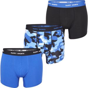 Happy Shorts Heren Boxershorts Trunks Camouflage Blauw/Zwart 3-Pack - Maat L