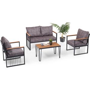Tuinmeubelset - Loungeset - Tuinset 4 persoons - Outdoor - Incl. Kussens en tafel - Antraciet - Metaal - Design