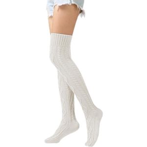 Women's Knee High Socks Long Cuff Leg Winter Cable Knit Stocking Leg Warmers Warm Knitted Over-Knee Long Leg Warmers Stocking 1 Pair