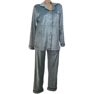 Dames Velours Pyjama met Doorknoop en Kraag Maat-XL Groen