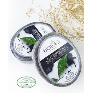 Biolea's Natuurlijke Spons Zeep met Actieve Koolstof - Diepe Reining - Opent de Poriën - Anti-Bacteriële Werking