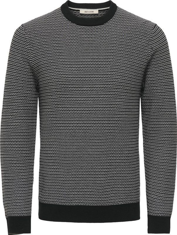 ONLY & SONS - Gemêleerd Zwarte Trui - Gebreide Trui - Regular Fit