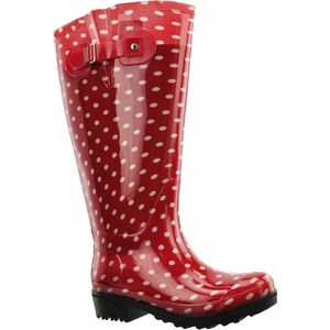 Regenlaars rood/wit polka dots WIDE WELLIES Kuitomvang 45 cm XL maat 38