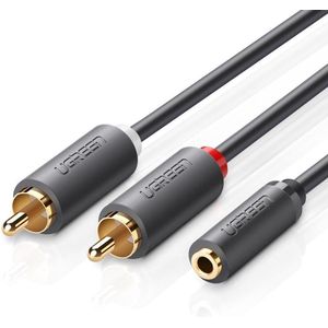 20cm lang Ugreen 2 x RCA Tulp naar audio 3.5mm Zwart kabel