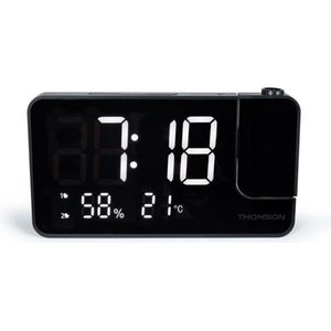 THOMSON - Projectorklokradio - Zwart - FM-radio - Temperatuur - Vochtigheid - Dubbel Alarm - USB-C