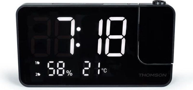 THOMSON - Projectorklokradio - Zwart - FM-radio - Temperatuur - Vochtigheid - Dubbel Alarm - USB-C