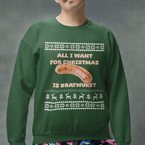 Foute Kerst Trui Groen All I want For Christmas Is Bratwurst XS