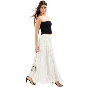 Trendyol Witte Katoenen Textuurstof Maxi-Lengte Geweven Bohemian Rok Twoss25Et00029