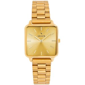 KRAEK Chantal Goud Met Gouden Wijzerplaat 28 mm | Dames Horloge | Goud stalen horlogebandje | Vierkant | Minimaal Design | Schakelband | Gratis Horloge Gereedschap