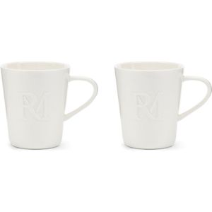 Riviera Maison Koffiemok, Mok met oor, RM logo - RM Monogram Coffee Mug 230 ml - wit - Porselein - set van 2 stuks