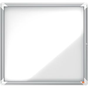 Nobo Premium Plus Afsluitbare Glazen Binnenvitrine Magnetisch met Zijslot - 6xA4 Formaat - Zilver/Wit