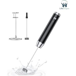 LifeStages - Melkopschuimer Handmatig - Oplaadbare melkopschuimer met standaard - Handheld elektrische schuimmaker - Waterdichte afneembare roestvrijstalen garde - Drink Mixer Schuimer voor Lattes - Cappuccino