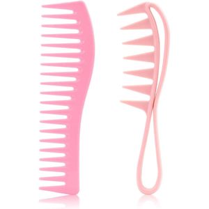 Coarse Comb - Large Hair Detangling Comb - Antistatic Hairbrush - Hairdressing Styling Trimming Cutting Barber voor Krullend Lang Dik Nat Droog Haar (Roze)