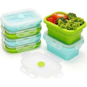 Set van 6 vershouddozen met deksel van siliconen, 350 ml, opvouwbare tupperdoos, stapelbaar, herbruikbaar, BPA-vrij en luchtdicht, geschikt voor magnetron, vaatwasser en vriezer