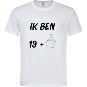 T-shirt Unisex Volwassenen Grappig Tekst ""Ik ben 19+1"" Op Voorkant | korte mouw | Wit/zwart | maat XL