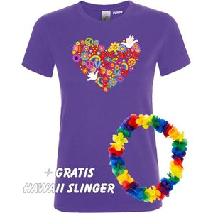 Dames T-shirt Love Peace Hart | Love for all | Gay Pride | Regenboog LHBTI | Paars dames | maat L
